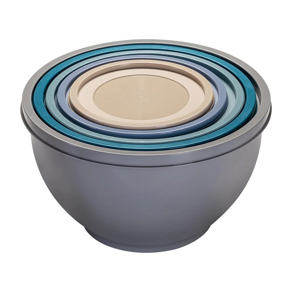 Nonslip Nesting Plastic Mixing Bowls Set with Lids 10 Pieces Assorted Colors Durable Dishwasher Microwave Safe Kitchen Prep
