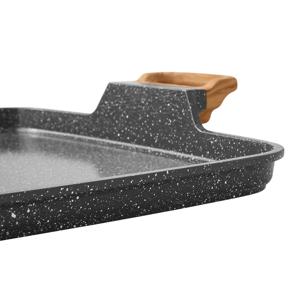 Cast Aluminum Double Griddle with Charcoal Grey Speckled for Easy Cooking and Cleaning for Everyday Kitchen Use