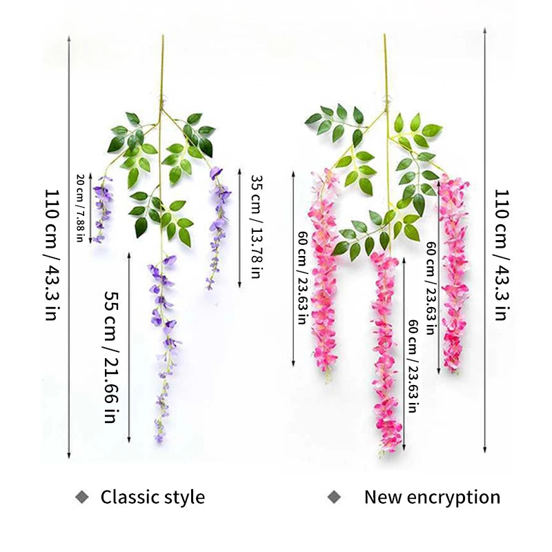 Artificial Wisteria Flower Hanging Garland, Rattan Fake Flower, String Flower, Wedding Party, Garden,  Home Wall Decor, 12PCS
