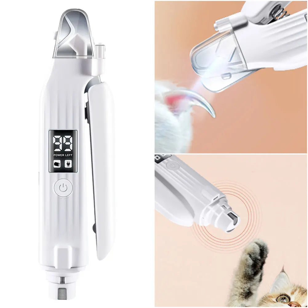 2 in 1 Electric Pet Nail Trimmer Quiet and Low Vibration Pet Nail Grinder with LED Lights Pet Toenail Clippers for Dogs and Cats