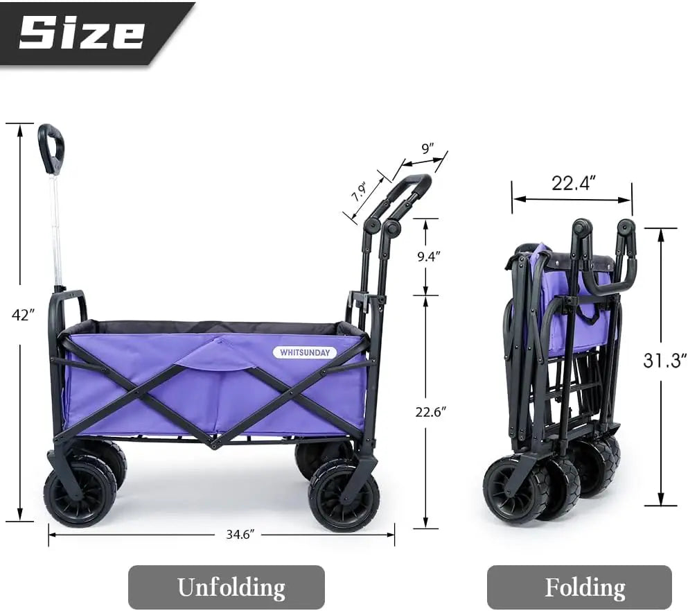 Collapsible Folding Garden Outdoor Park Utility Wagon Picnic Camping Cart with Bearing and Brake 8" All Terrain Wheels with Push