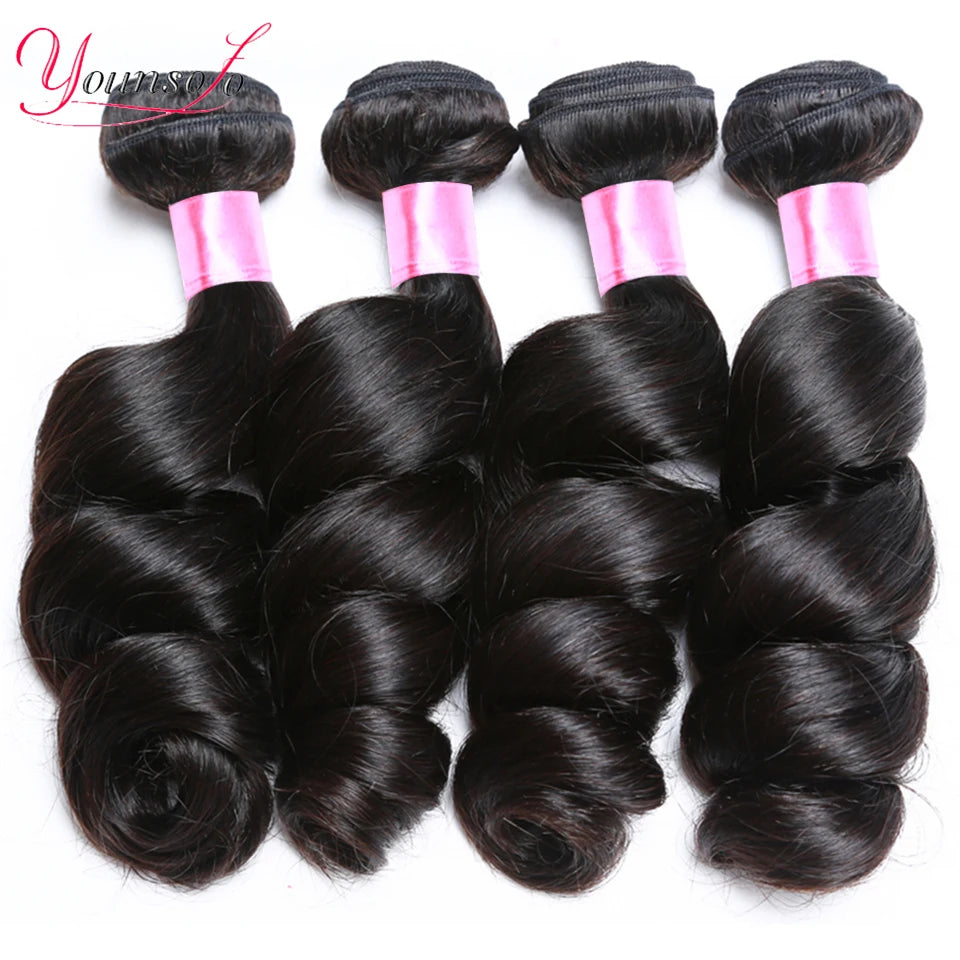 Younsolo Loose Wave Bundles Brazilian Human Hair Loose Weave Bundles 1/3/4/Pcs Lot Natural Black Human Hair Extensions For Woman
