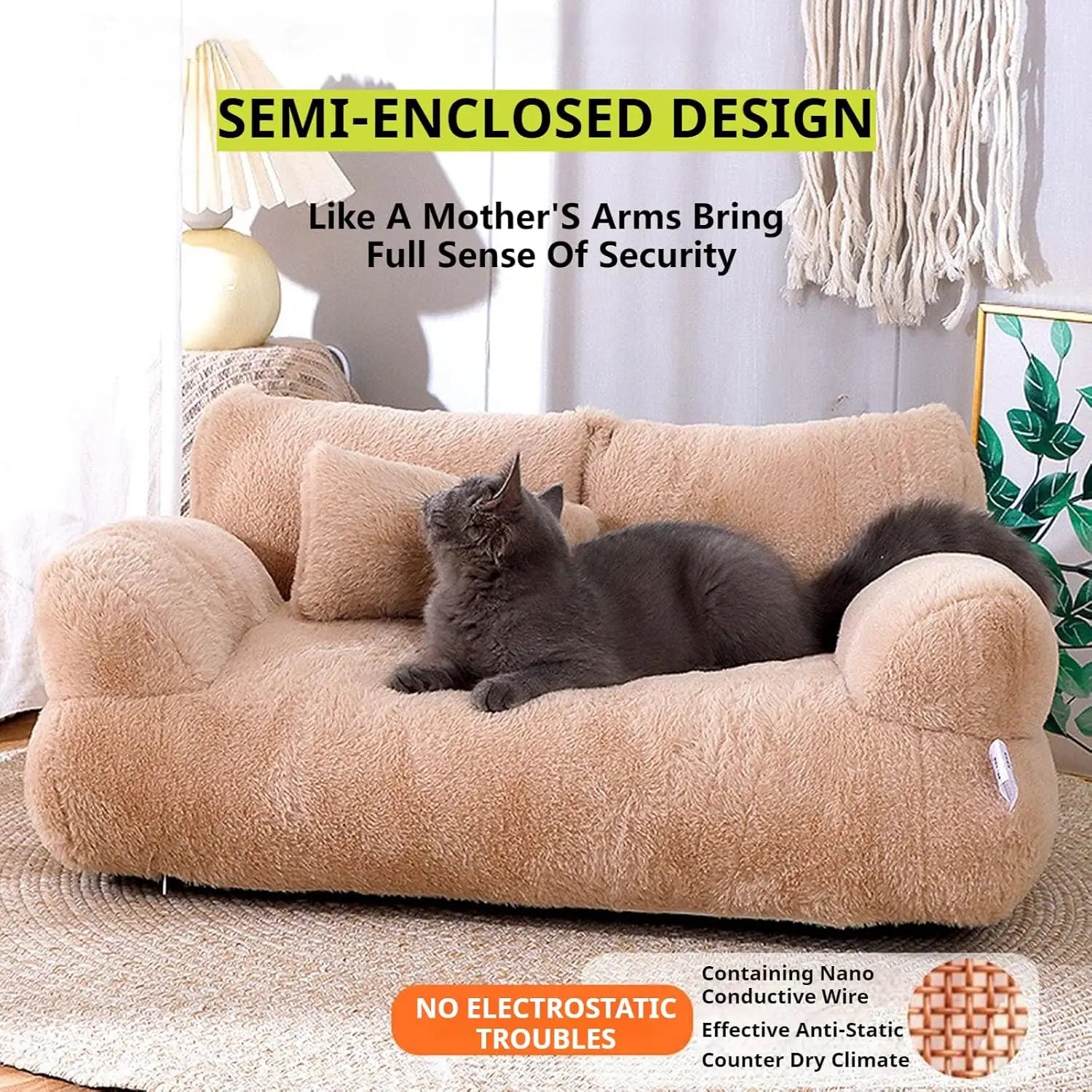 Plush Sofa Bed for Cats and Small Medium Dogs, Memory Foam Removable Washable Pet Sofa Bed