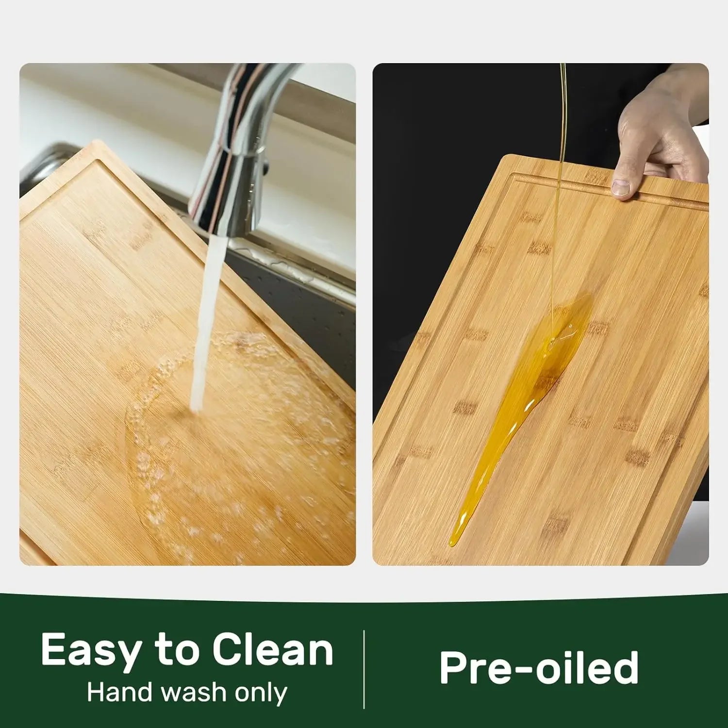 Extra Large Bamboo Kitchen Board with Juice Groove Wooden Cutting Surface with Handle for Meat Vegetables Fruits