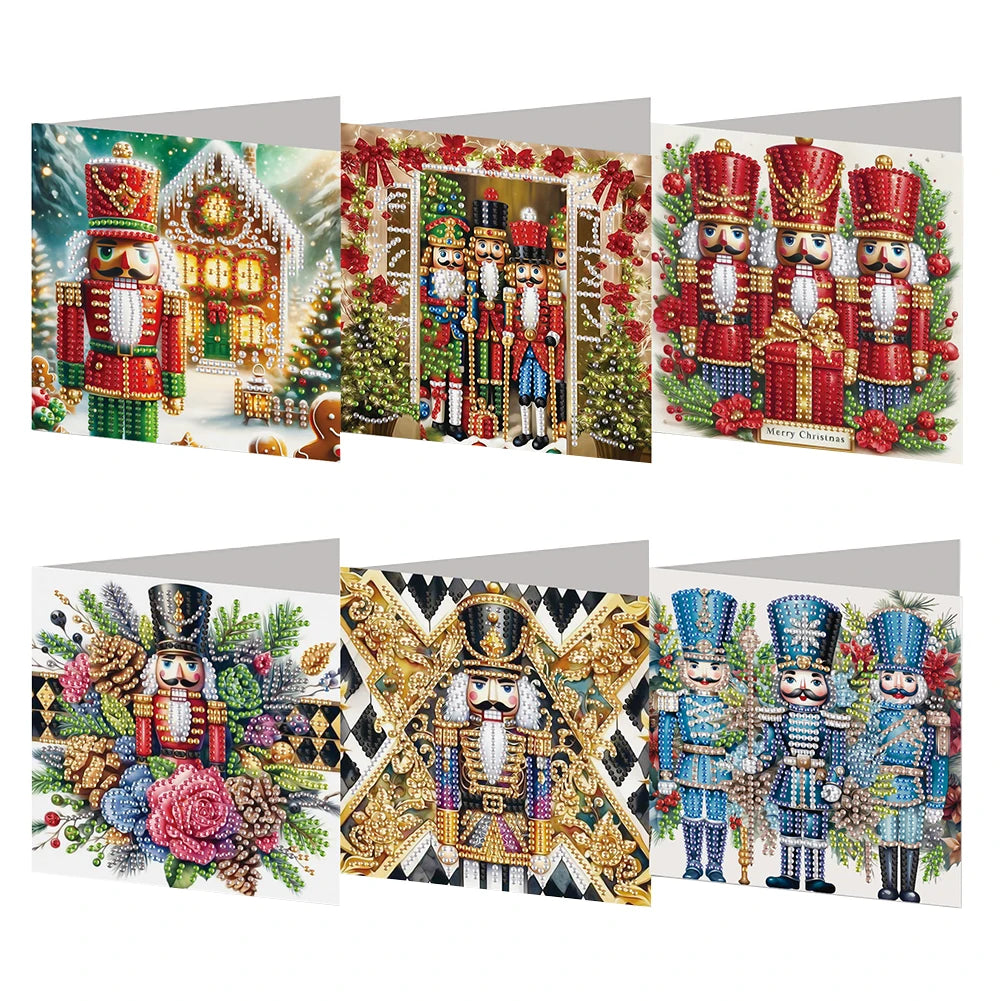 6PCS DIY Rhinestone Diamond Art Mosaic Postcards Diamond Art Handmade Cards for Xmas Birthdays Thanksgiving & Special Occasion