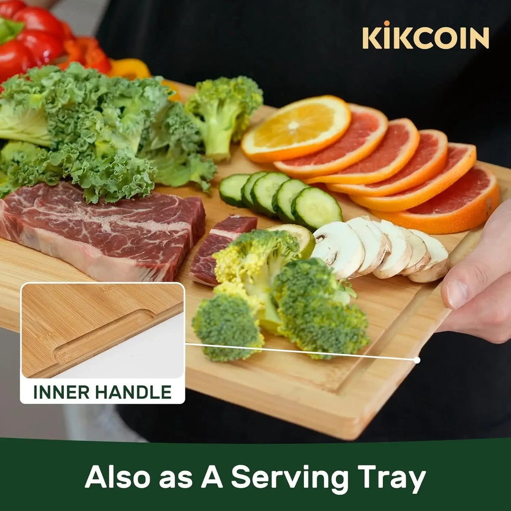 Extra Large Bamboo Kitchen Board with Juice Groove Wooden Cutting Surface with Handle for Meat Vegetables Fruits