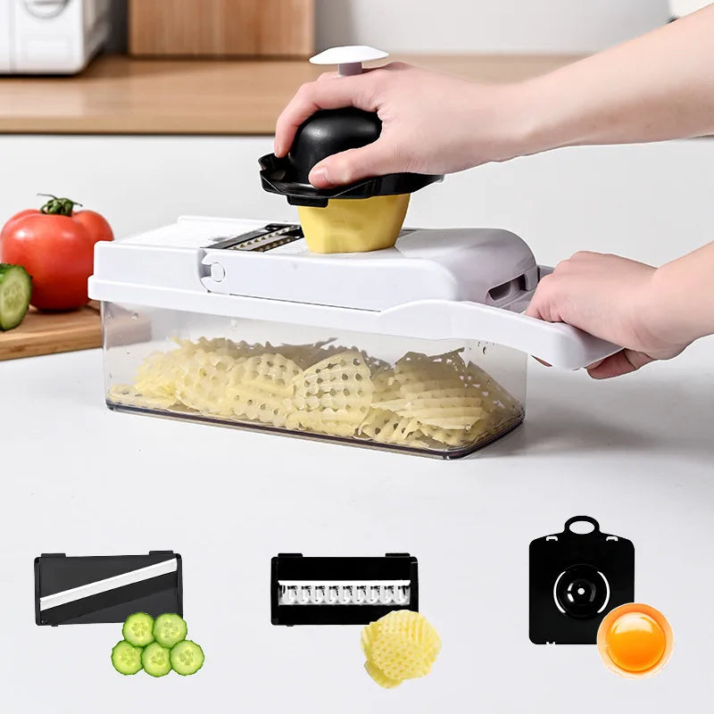 26 piece set of multifunctional vegetable slicer, household planer, kitchen cutting utensil, onion slicer, diced and diced
