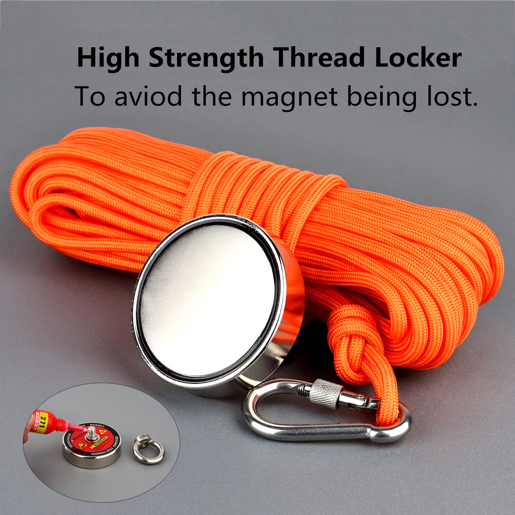 Strong Fishing Magnet Kit 150KG/220KG Heavy Duty 49feet Rope Gloves Locking Carabiner,Threadlocker
