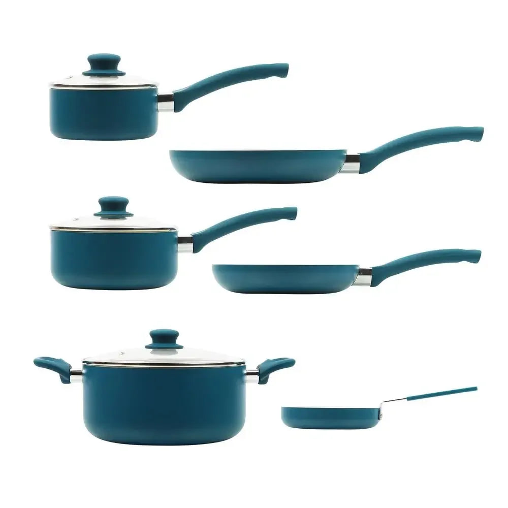 12-Piece Corsair Blue Nonstick Aluminum Cookware Set Home Kitchen Utensil Collection