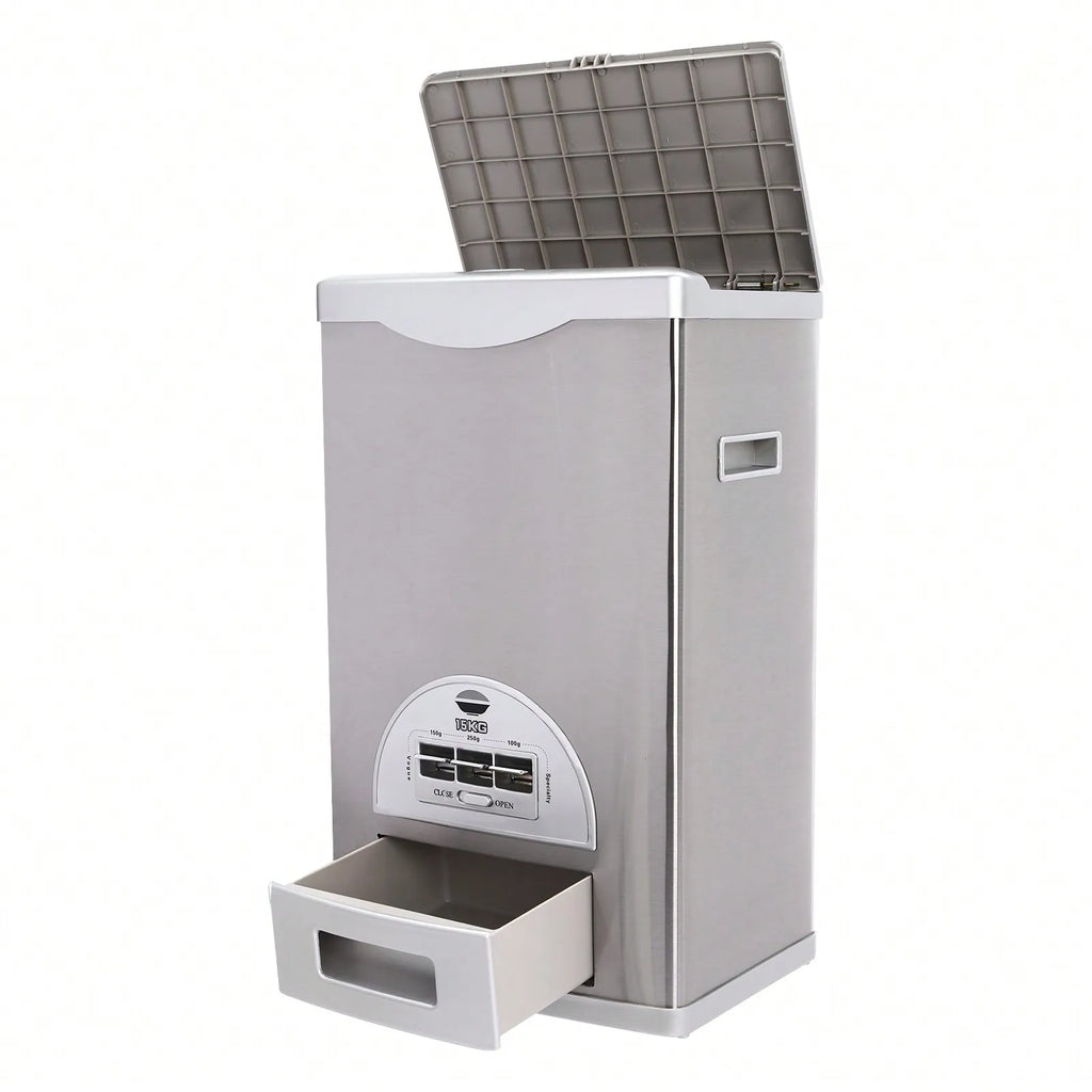 Stainless Steel Rice Dispenser, 15kg/33lb Large Capacity Automatic Rice Storage Container Kitchen Rice Dispenser Countertop