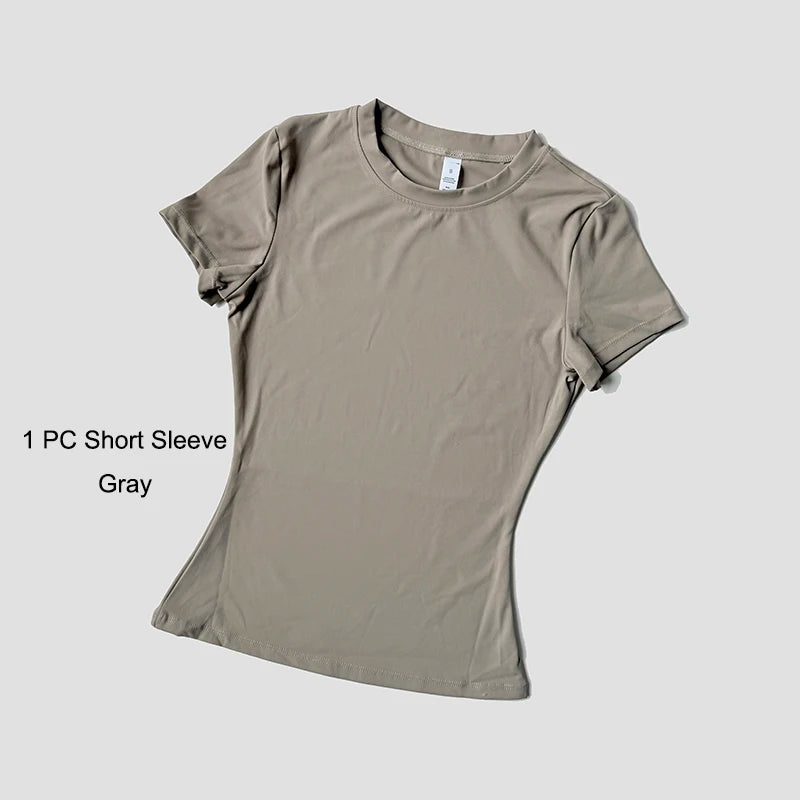 Women's Sports Yoga Set Seamless Knitted Fitness Gym Clothes Sportswear Short Sleeve Crop Top Tracksuits Gym Short Leggings