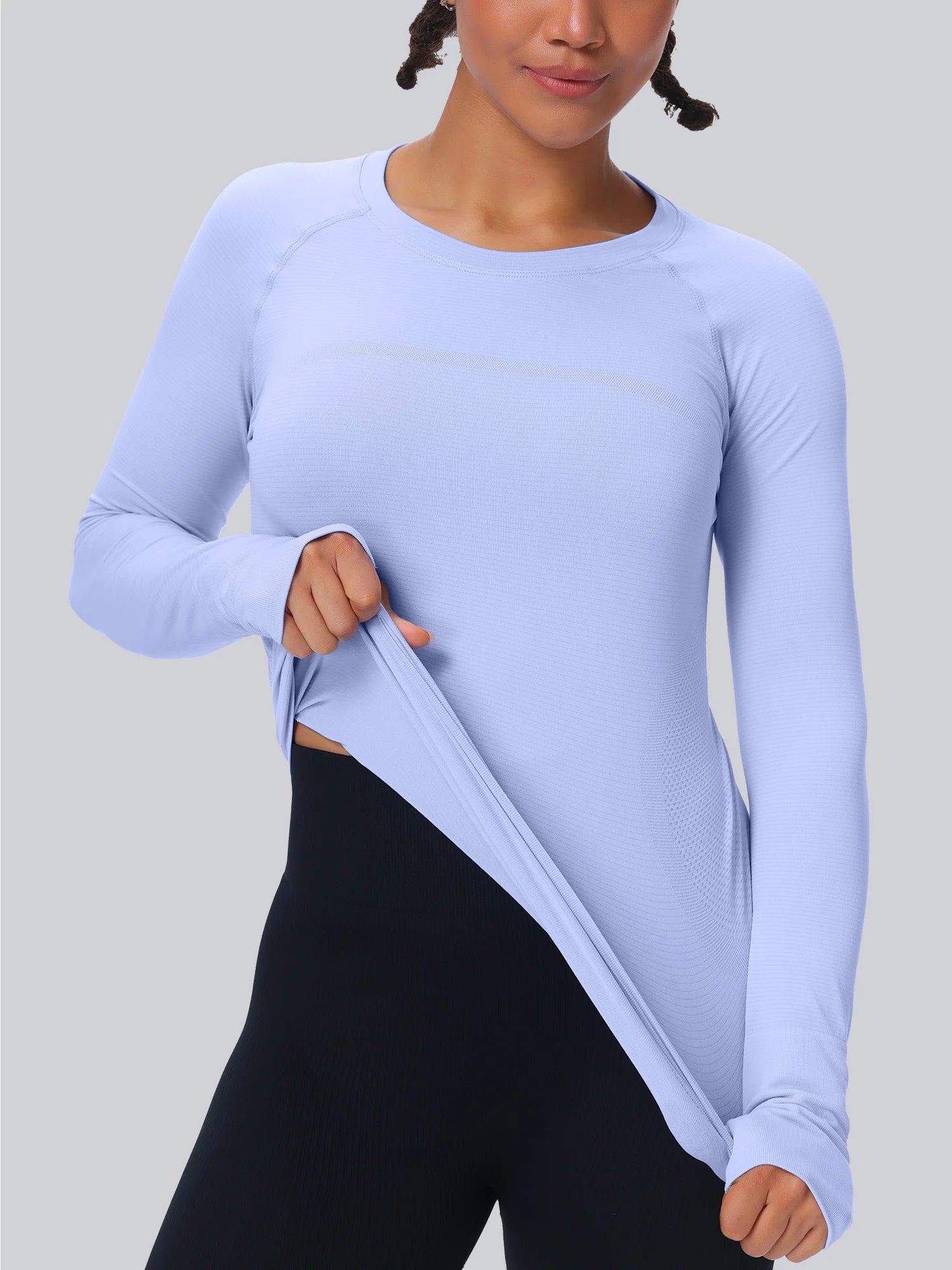 Workout Seamless Shirts for Women Long-Sleeved Yoga Running Breathable Thumb Holes Tops