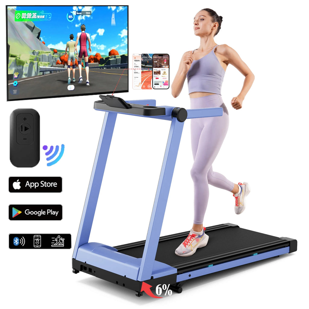 3.5HP Foldable Incline Home Treadmill Walking Pad with Handle Bar Holder 350LBS Capacity Touch Screen Smart App Data Monitoring