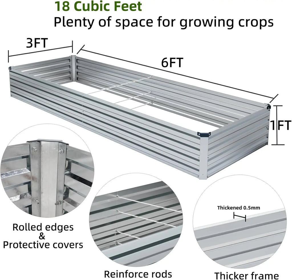 2 Pack 6x3x1FT Galvanized Raised Garden Beds Kit Outdoor Metal Gardening Planter Box for Vegetable Elevated Flower Herbs