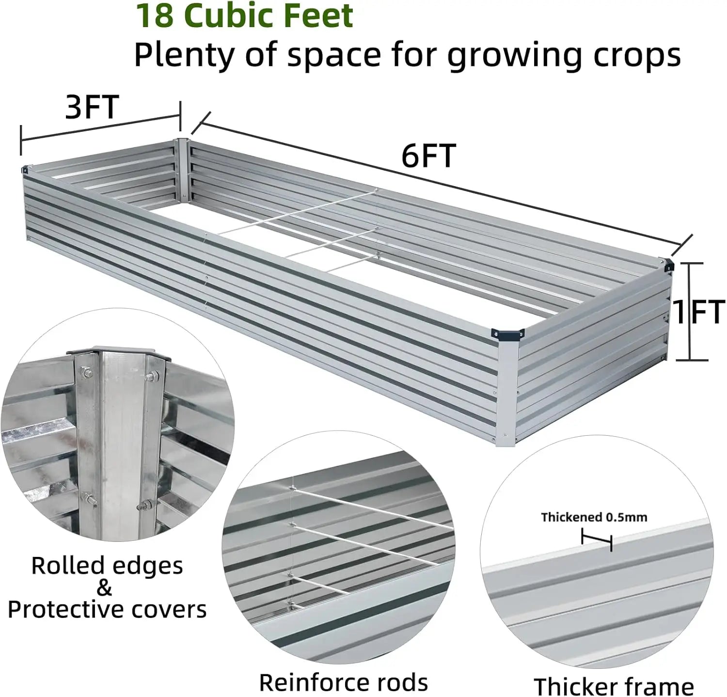 2 Pack 6x3x1FT Galvanized Raised Garden Beds Kit Outdoor Metal Gardening Planter Box for Vegetable Elevated Flower Herbs