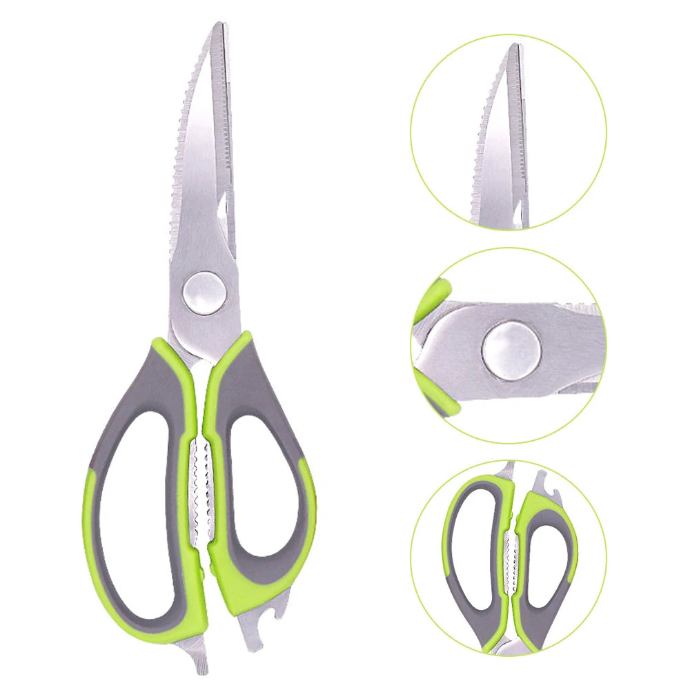 Kitchen Meat Scissors Stainless Steel Wide Mouth Sawtooth Bome Meat Fish Scissors Household Gadgets Scissors