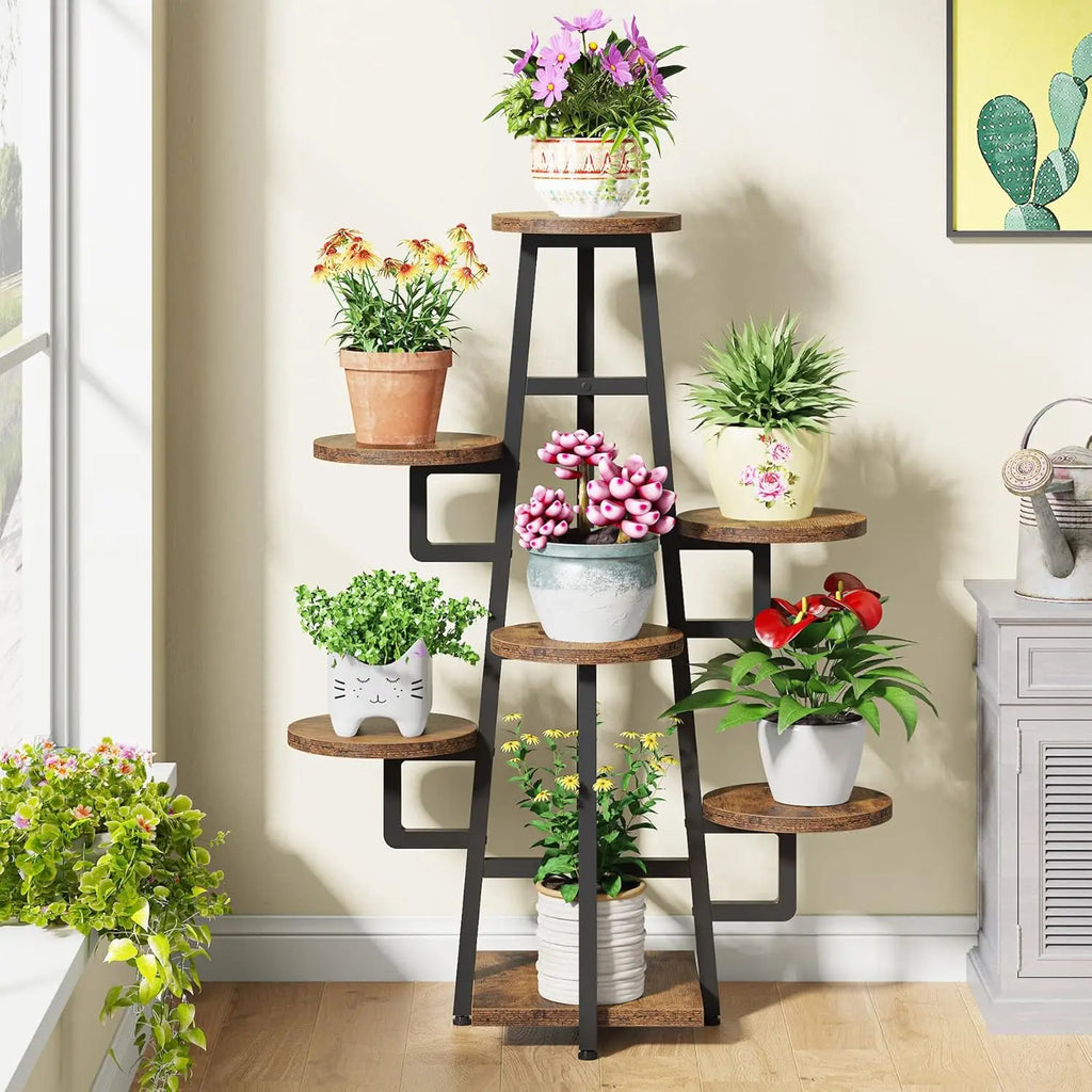 7 Tier Display Stand, Wooden Corner Plant Pots Holder  ,Tall Shelf Planter Organizer for Living Room Balcony Garden