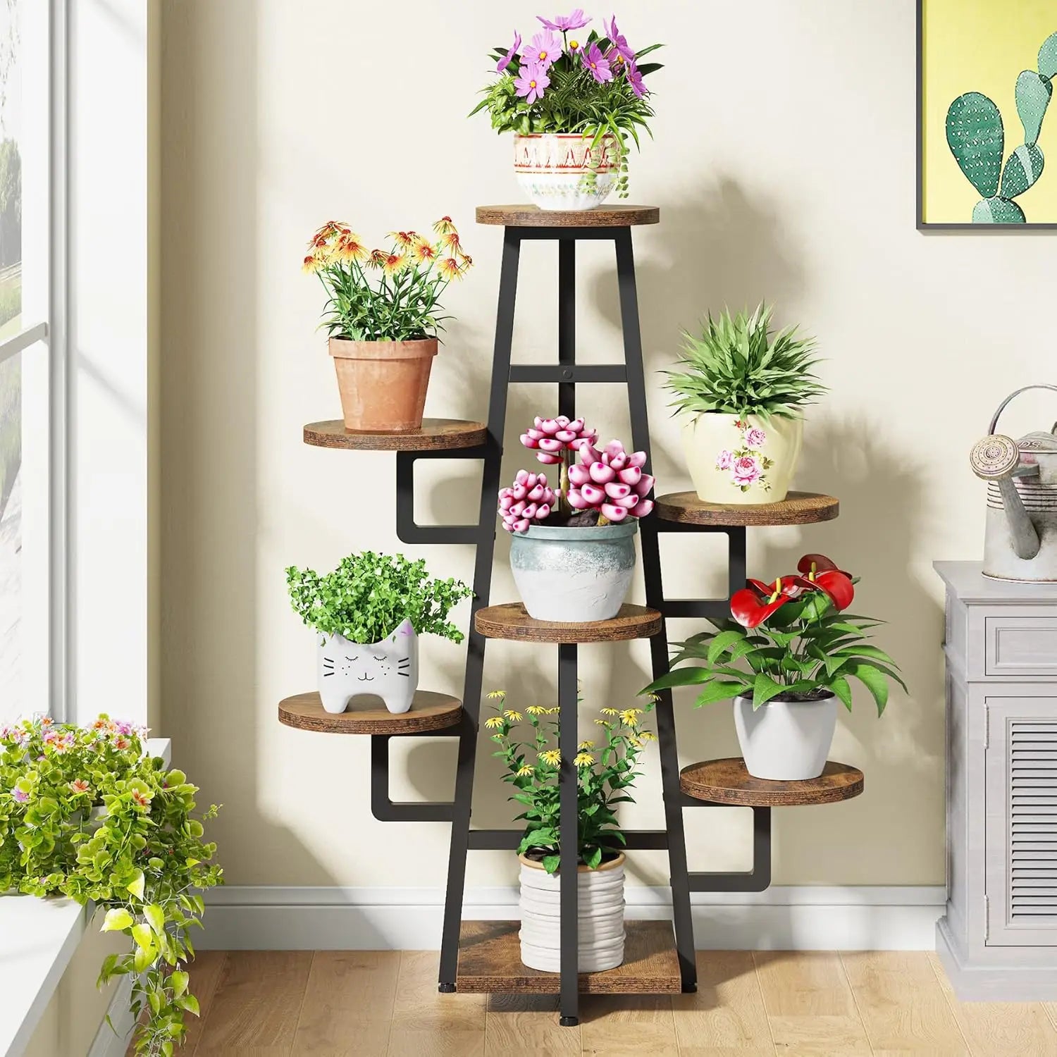 7 Tier Display Stand, Wooden Corner Plant Pots Holder  ,Tall Shelf Planter Organizer for Living Room Balcony Garden
