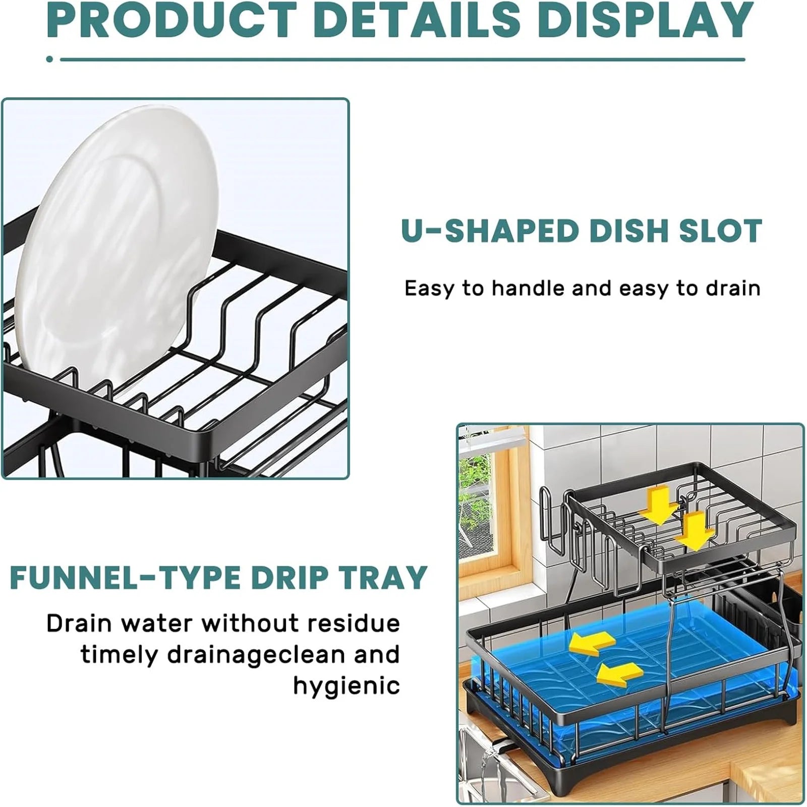 2-Tier  Steel Dish Drying Rack – Large Kitchen Countertop Organizer with Drainer & Cutlery Holder