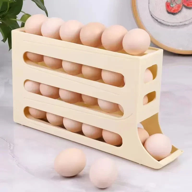 Refrigerator Egg Storage Box 4 Layers Automatic Rolling Egg Holder Kitchen Refrigerator Egg Dispenser Fridge Organizer