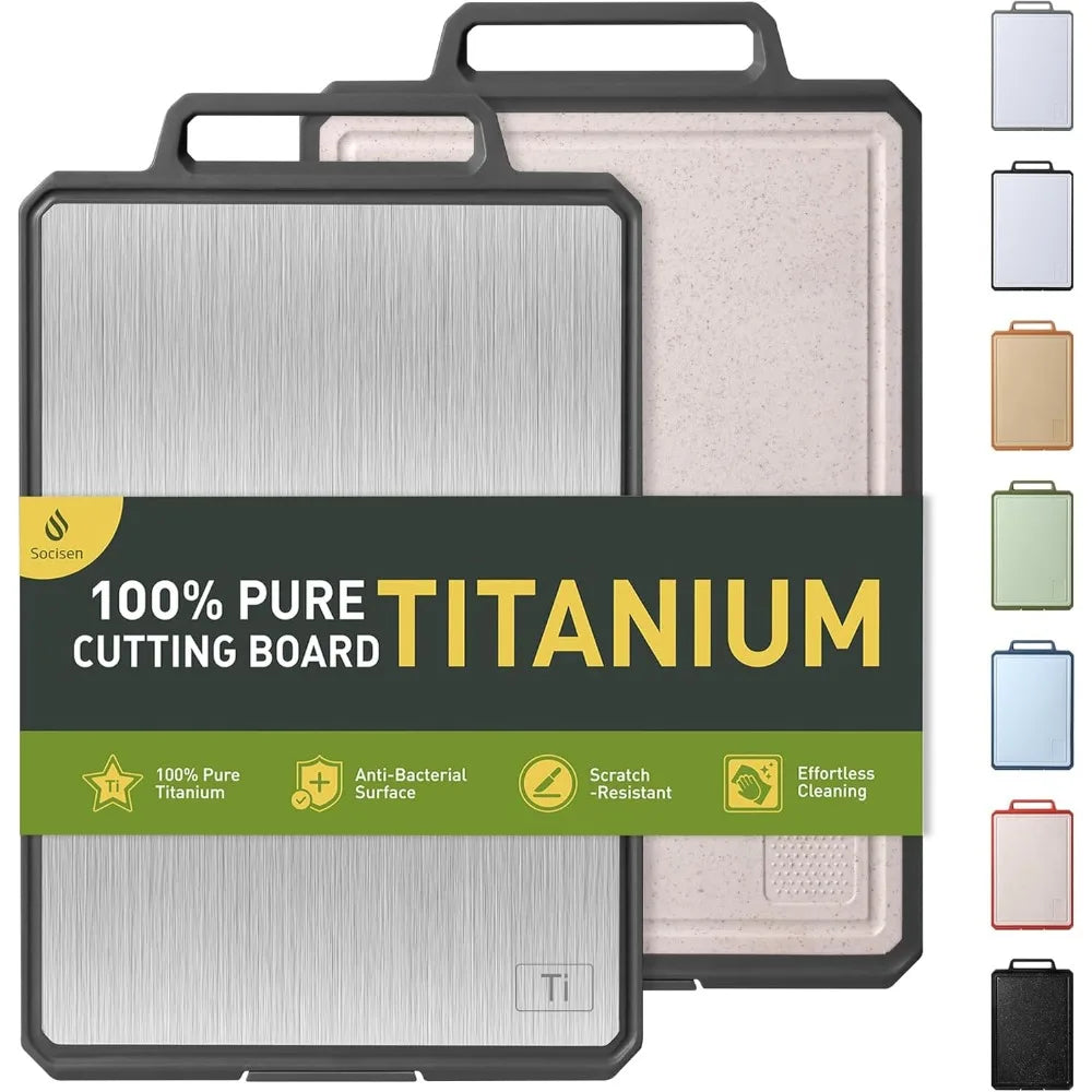 Titanium Cutting Boards for Kitchen Non Toxic Chopping Board with Handle Large Big Small Kitchen Meat Butcher Block 2 in 1 Pure