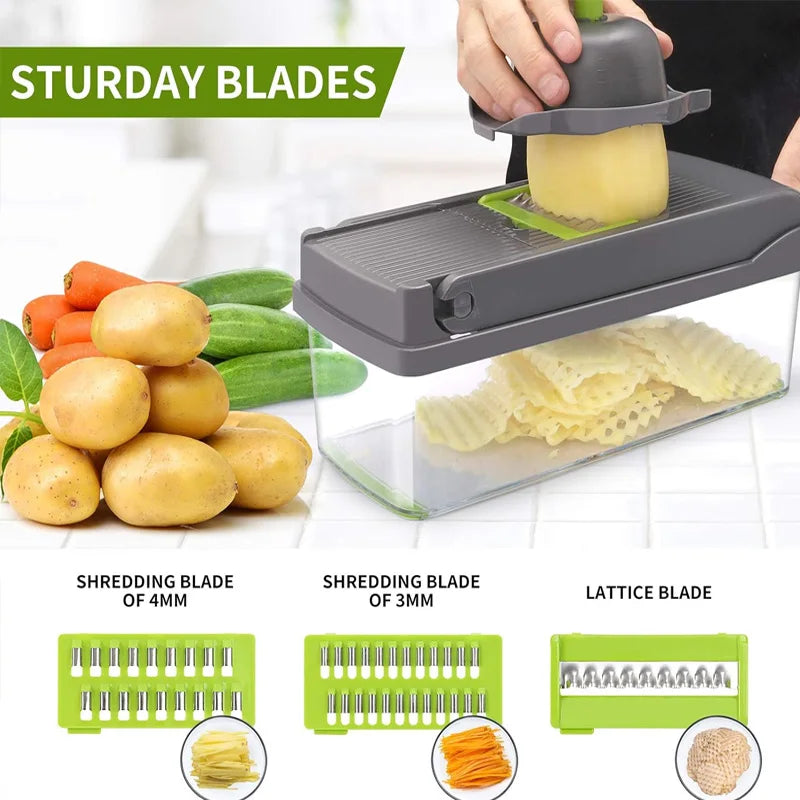 6-in-1 Vegetable Chopper - Kitchen Mandoline Slicer for Dicing, Julienne & Grating, Safe Food Prep with Container