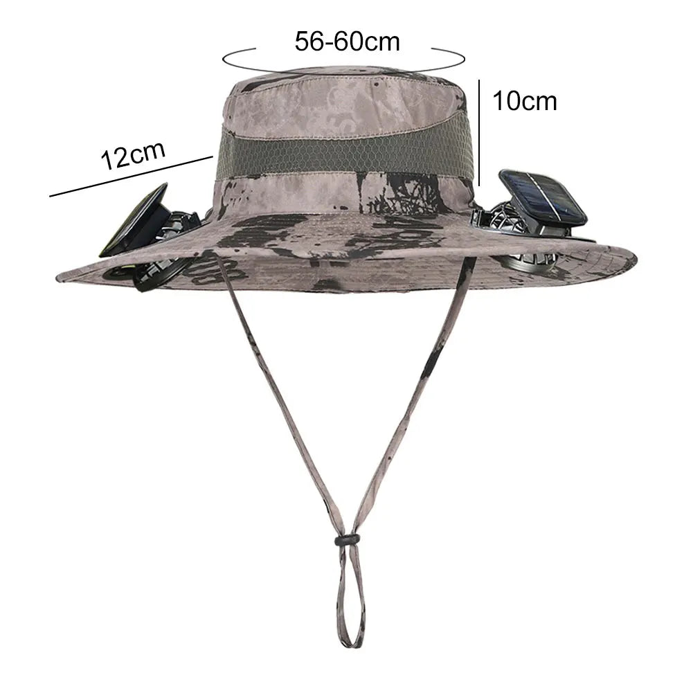 Outdoor Solar Fan Hat UV Protection Sun Hat with 1/2 Solar Powered Fans Cap Breathable Wide Brim Fishing Hat for Camping Hiking