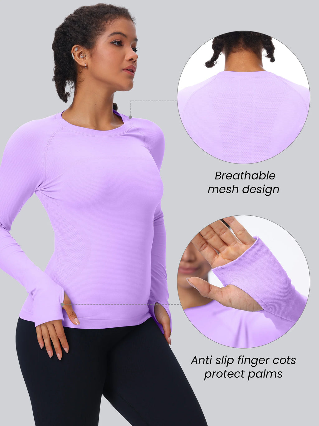 Workout Seamless Shirts for Women Long-Sleeved Yoga Running Breathable Thumb Holes Tops