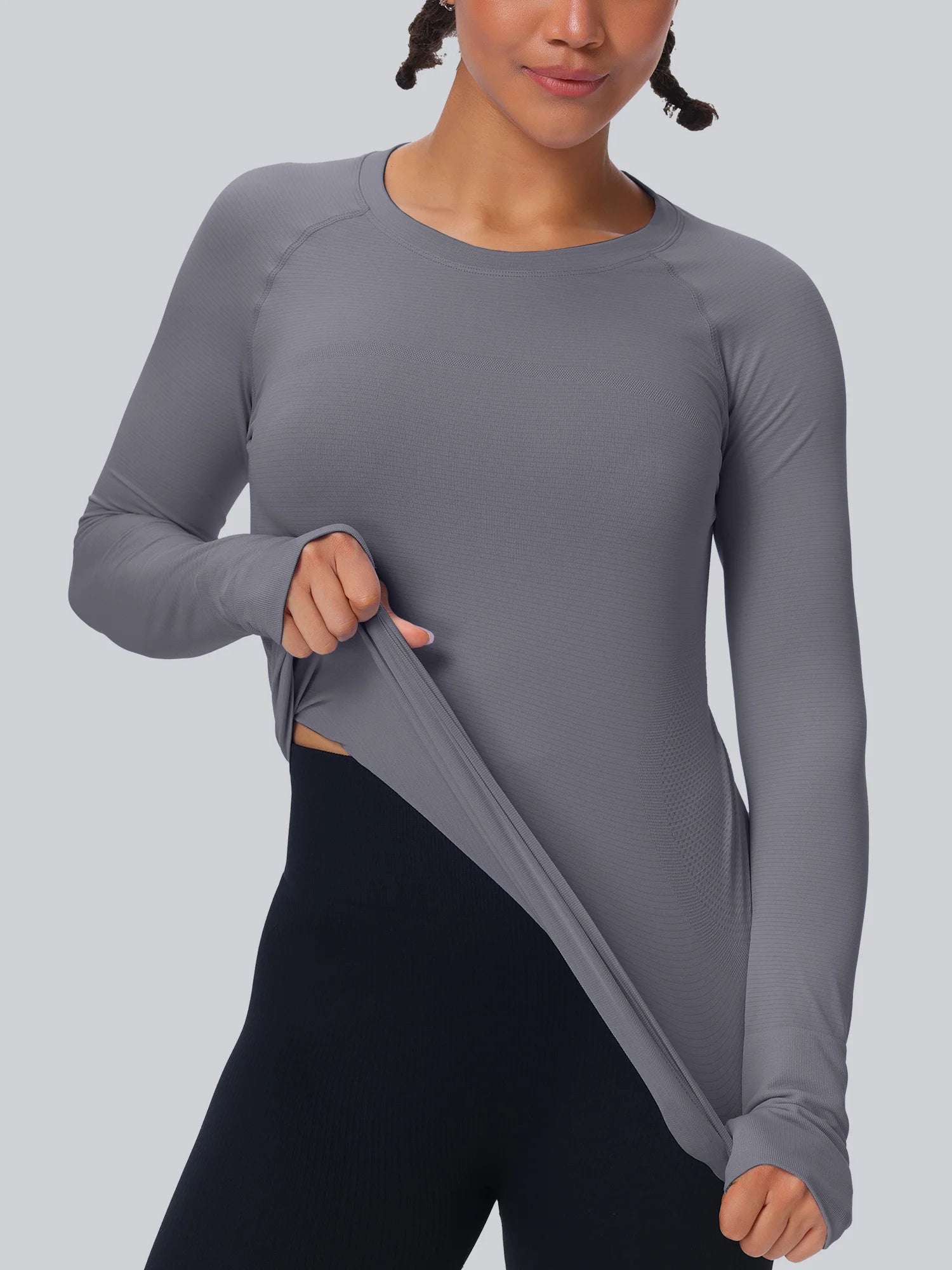 Workout Seamless Shirts for Women Long-Sleeved Yoga Running Breathable Thumb Holes Tops