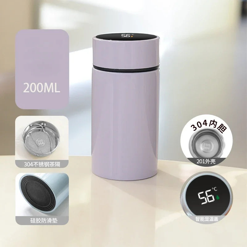 200ML Thermos Water Bottle Temperature Display Stainless Steel Vacuum Flasks Thermoses with Filter Tee Cup