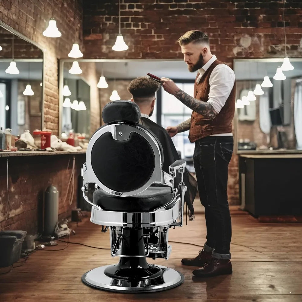 700lbs Heavy Duty Vintage Recline Barber Chair – Hydraulic, 360° Rotatable with Headrest for Professional Salons