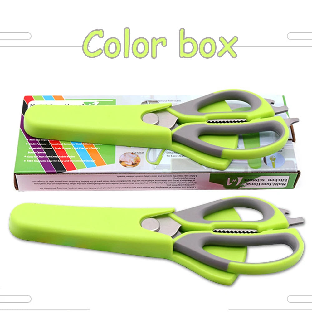 Kitchen Meat Scissors Stainless Steel Wide Mouth Sawtooth Bome Meat Fish Scissors Household Gadgets Scissors