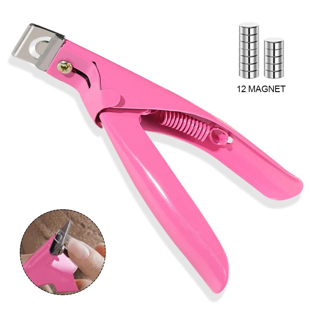 Acrylic Nail Cutter Stainless Steel Clipper Scissors U Word False Tips Trimmer Manicure Tools Straight Cut Kit With 12pcs Magnet