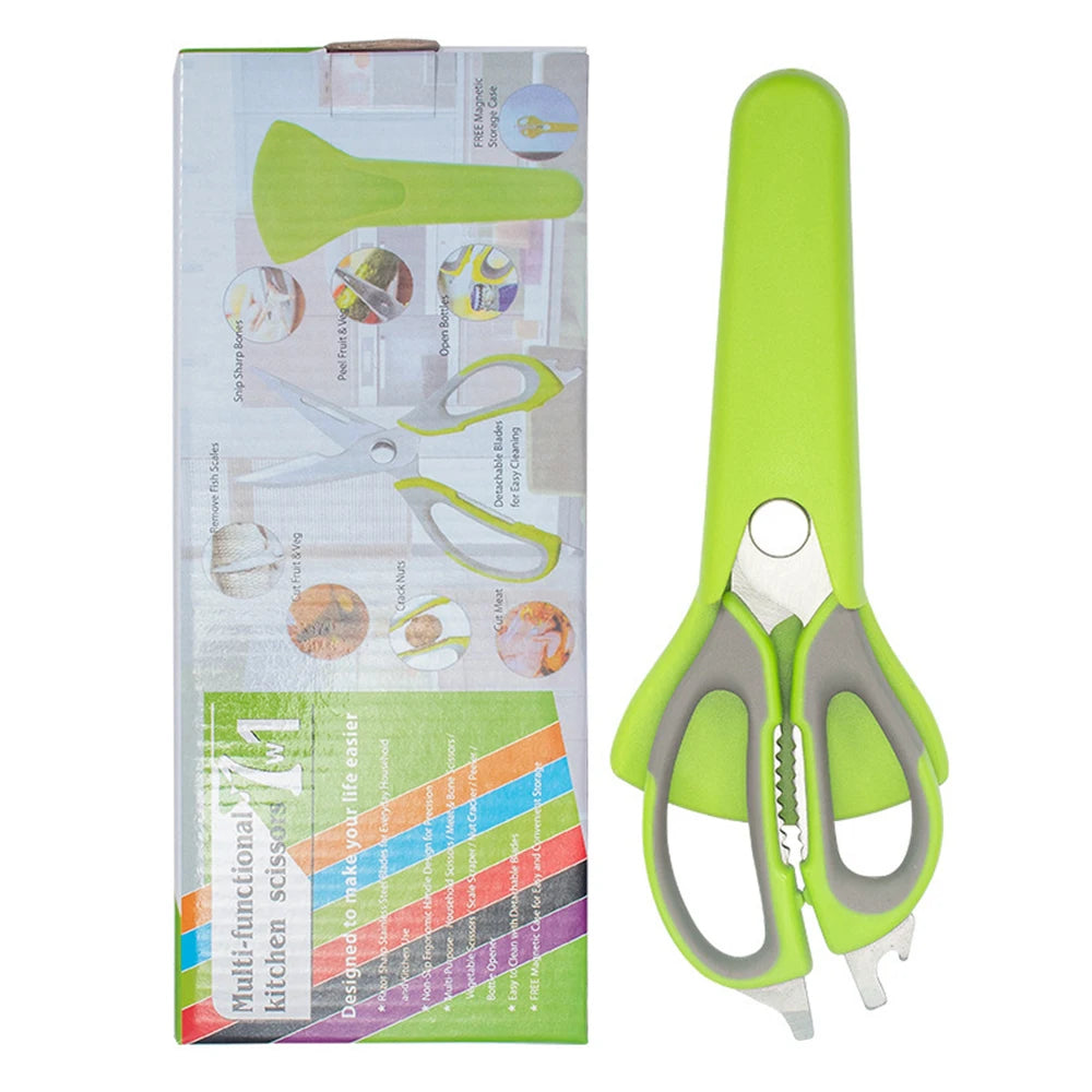 Kitchen Meat Scissors Stainless Steel Wide Mouth Sawtooth Bome Meat Fish Scissors Household Gadgets Scissors