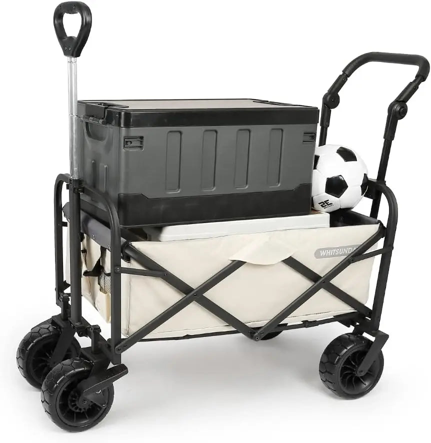 Collapsible Folding Garden Outdoor Park Utility Wagon Picnic Camping Cart with Bearing and Brake 8" All Terrain Wheels with Push
