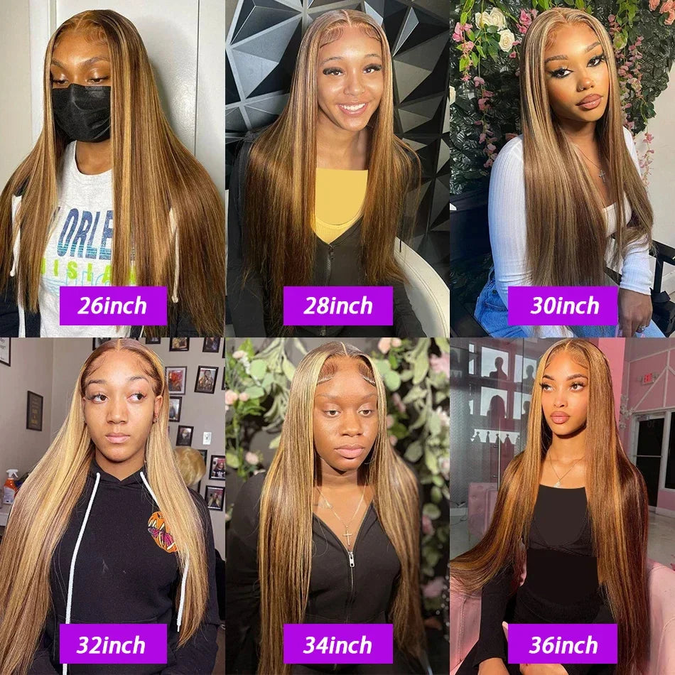 200% Highlight Ombre 360 Full Lace Front Wig 40 Inch 13x6 Bone Straight Hd Lace Frontal Colored Human Hair Wigs Honey Blonde Wig