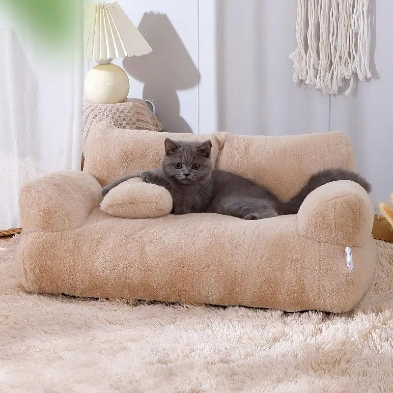 Plush Sofa Bed for Cats and Small Medium Dogs, Memory Foam Removable Washable Pet Sofa Bed