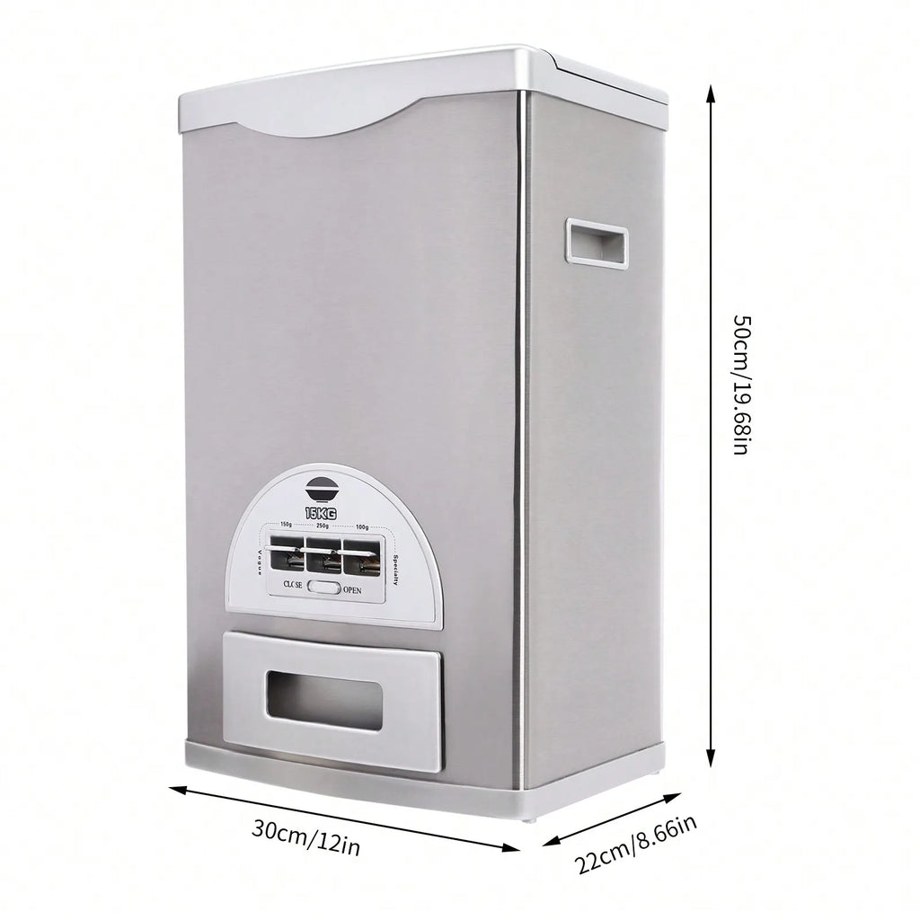 Stainless Steel Rice Dispenser, 15kg/33lb Large Capacity Automatic Rice Storage Container Kitchen Rice Dispenser Countertop