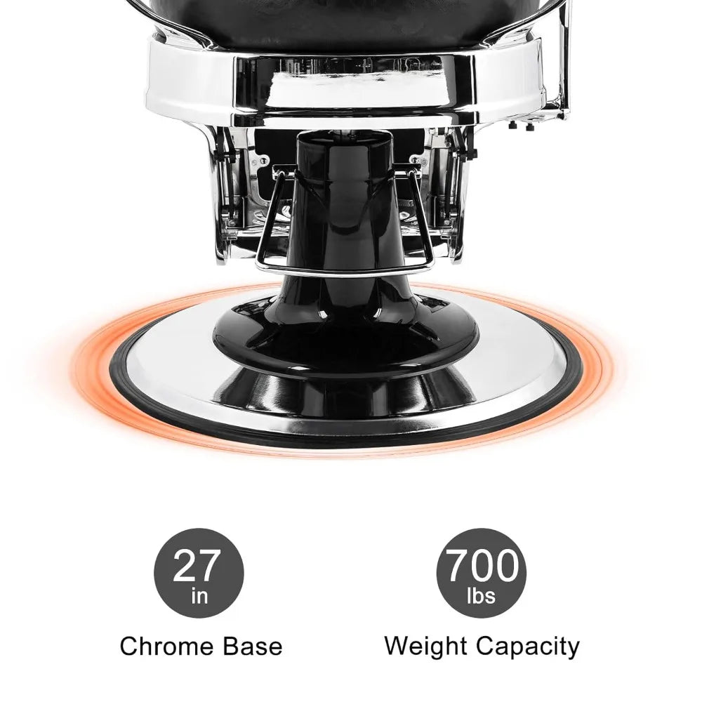 700lbs Heavy Duty Vintage Recline Barber Chair – Hydraulic, 360° Rotatable with Headrest for Professional Salons