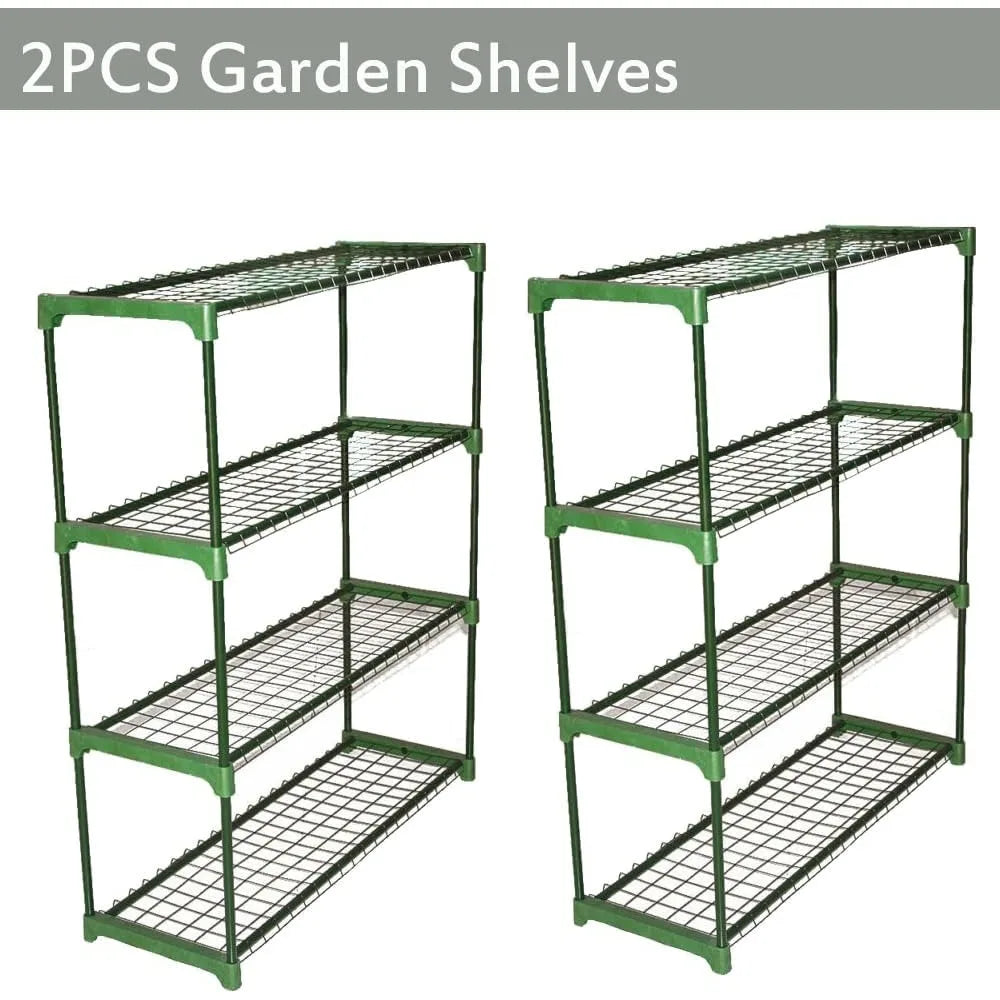 Garden Greenhouse Steel Staging Shelving Plant Stand Garden Shelving Unit Garage Storage Racking, 2 Pack Plant Racks