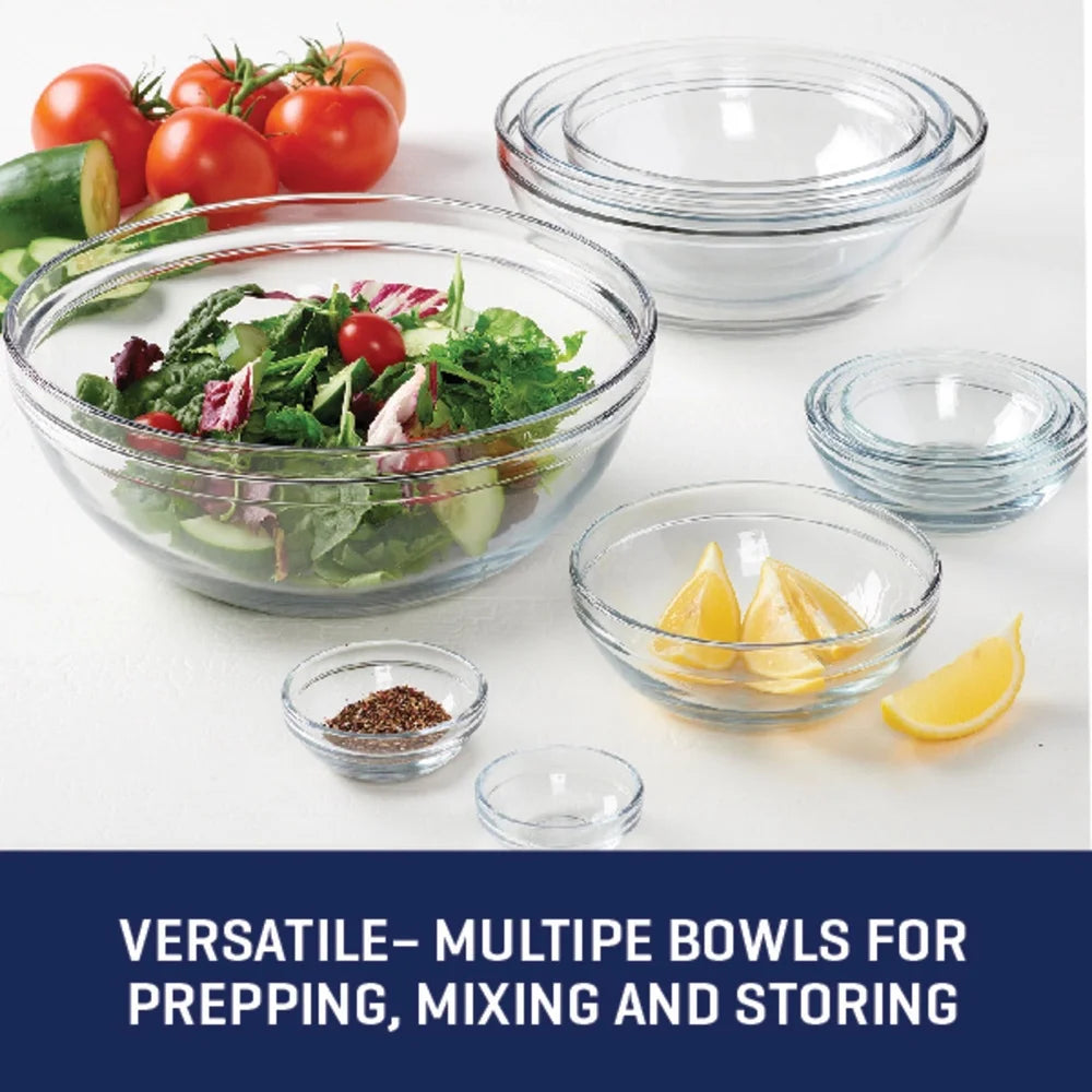 10 Piece Glass Mixing Bowl Set Oven Dishwasher Microwave Safe Nesting Design Prep Measure Mix Serve Kitchen Essentials