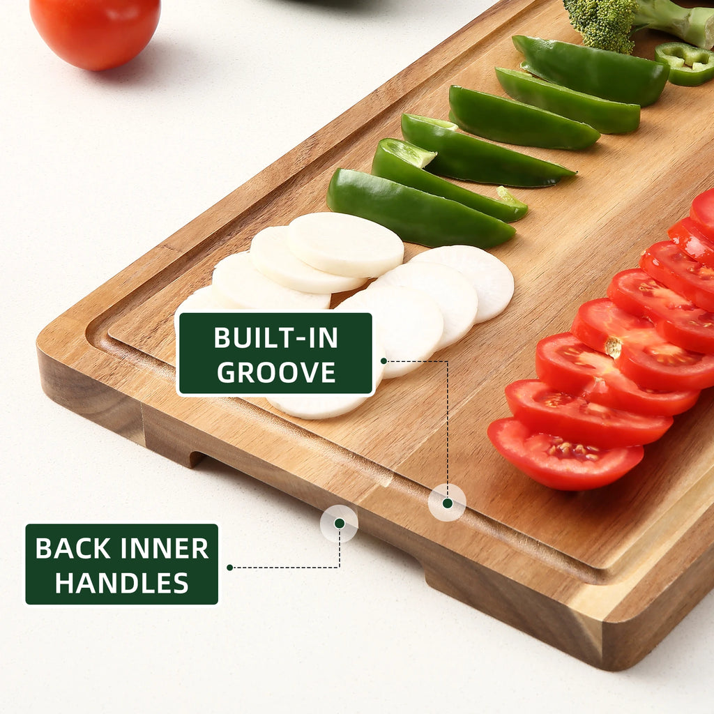 18" x 12" Large Acacia Cutting Boards for Kitchen, Wood XL Cutting Board with Juice Groove, Butcher Block Wooden Chopping Board