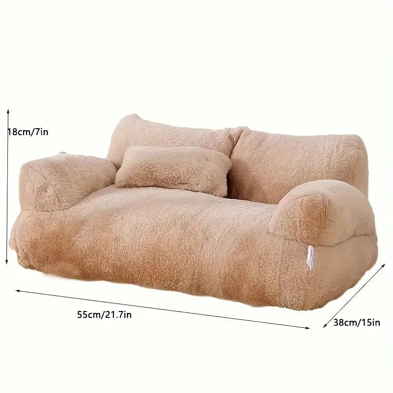 Plush Sofa Bed for Cats and Small Medium Dogs, Memory Foam Removable Washable Pet Sofa Bed