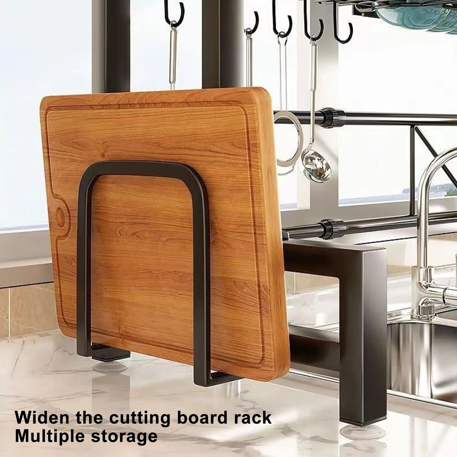 2 Tier Kitchen Storage Shelf Above Sink Stretchable Bowl Draining Rack Multifunctional Dish Knife Spoon Sink Rack Set Organizer
