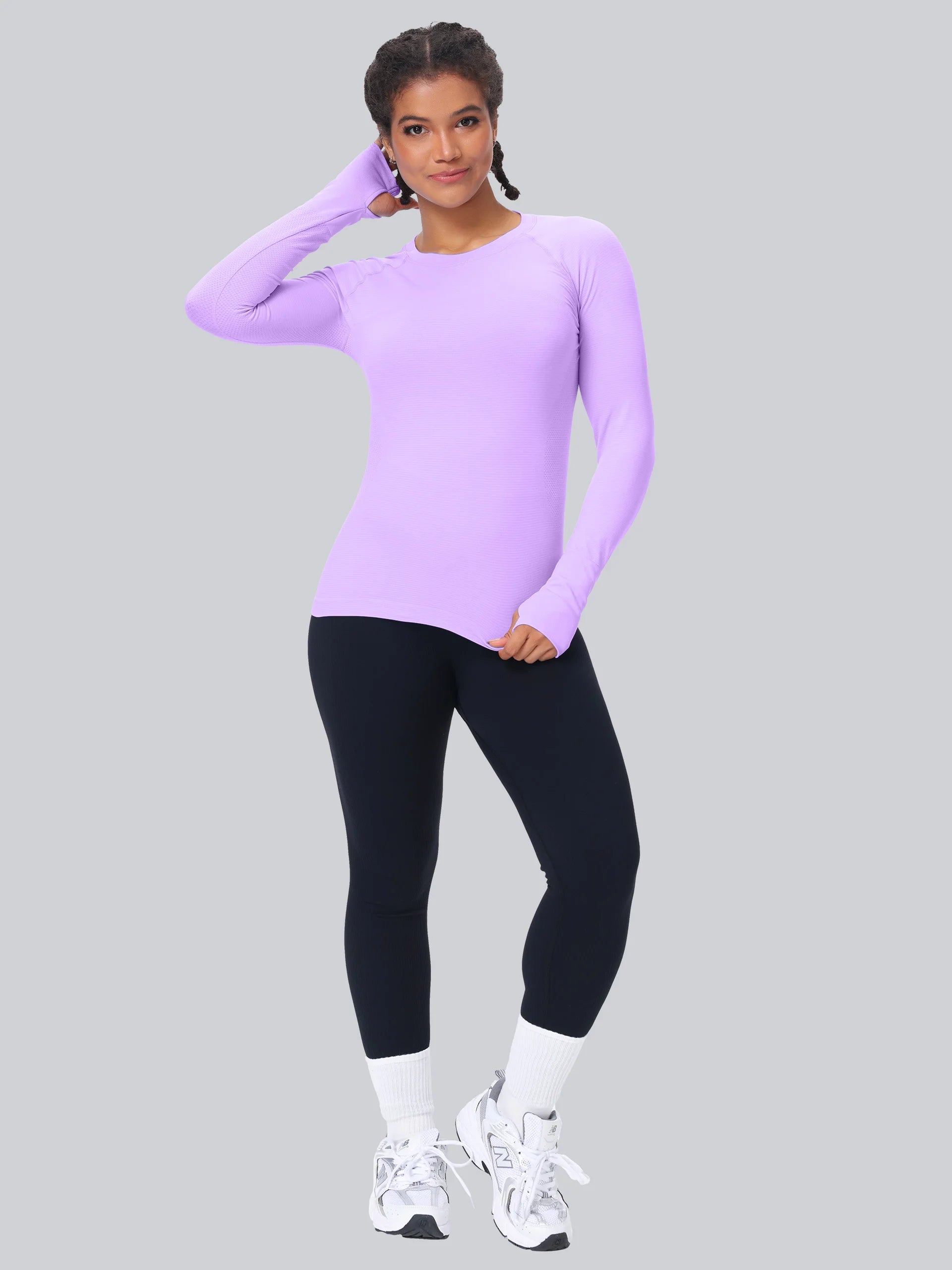 Workout Seamless Shirts for Women Long-Sleeved Yoga Running Breathable Thumb Holes Tops