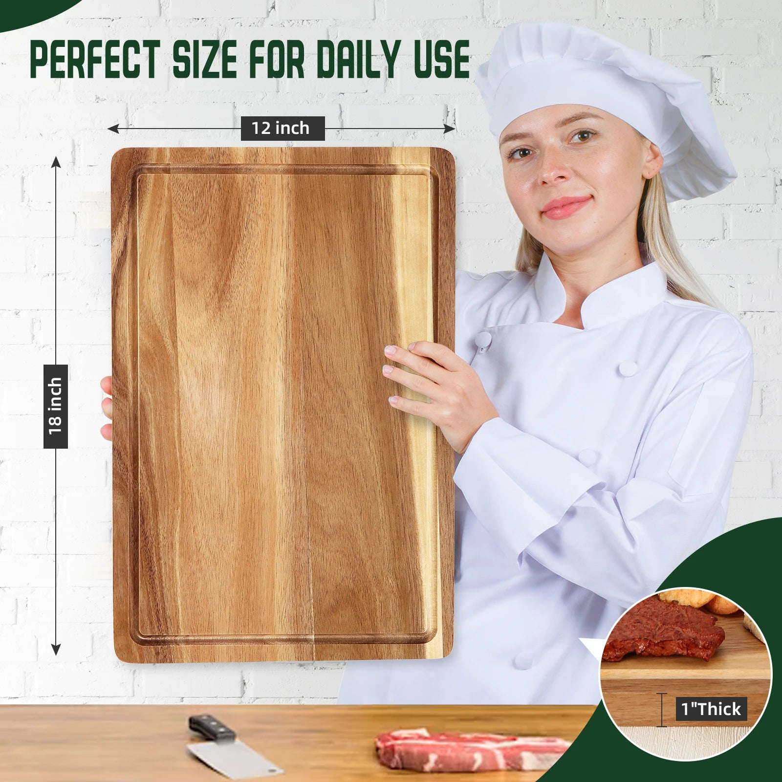 18" x 12" Large Acacia Cutting Boards for Kitchen, Wood XL Cutting Board with Juice Groove, Butcher Block Wooden Chopping Board