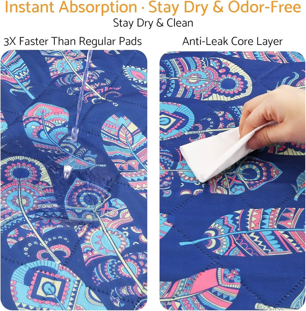 Quick Absorbing Anti-Slip Odor-Resistant Small Pet Cage Liner 48*24in 4pc Washable Reusable Pee Pad - Protects Floors/Carpets