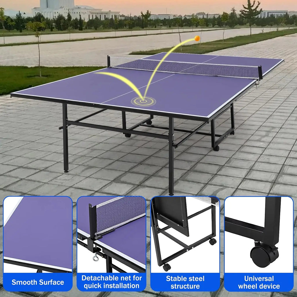 Professional Outdoor Table Tennis Tables 9 ft portable Ping Pong Table Game with Net 2 Table Tennis Paddles and 3 Balls