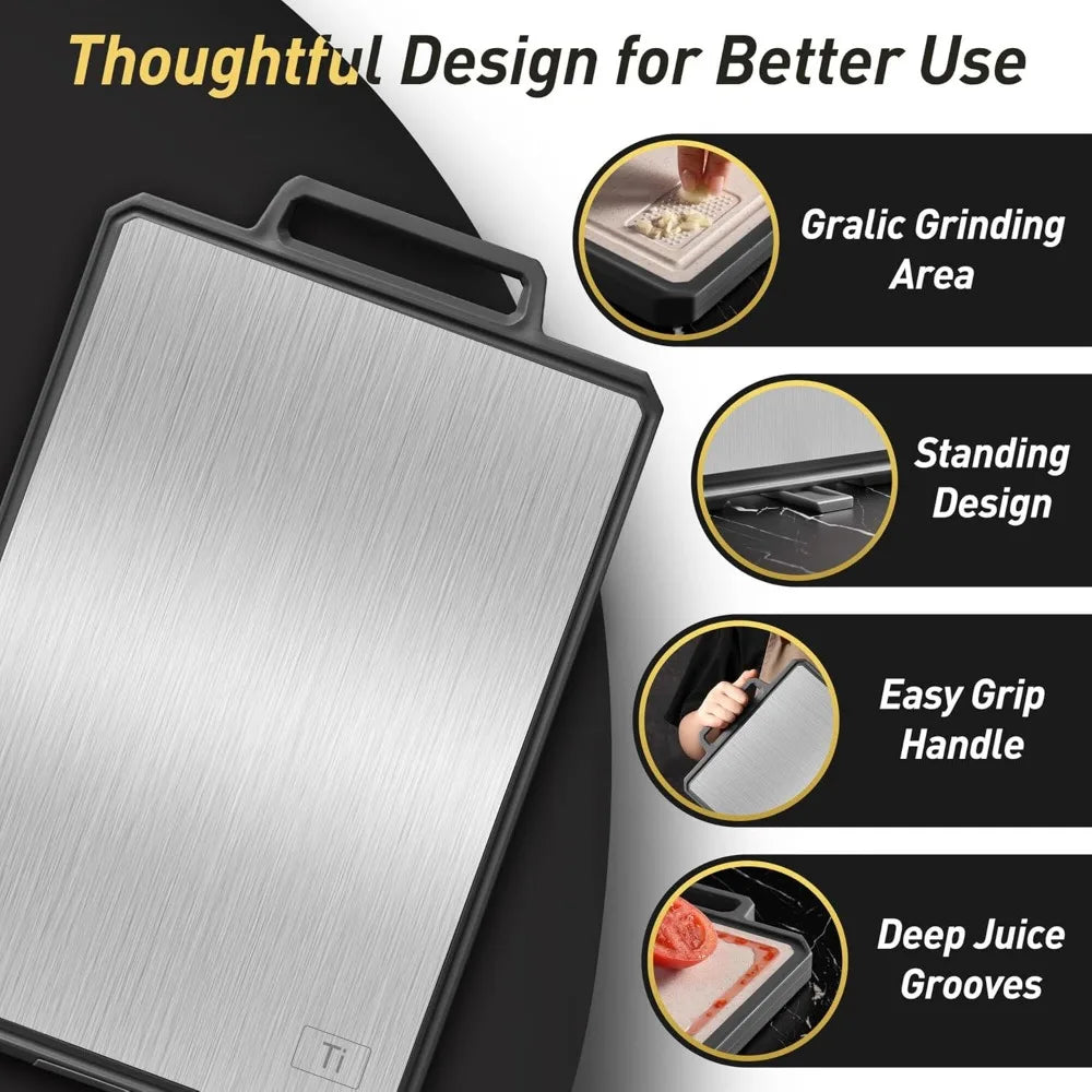 Titanium Cutting Boards for Kitchen Non Toxic Chopping Board with Handle Large Big Small Kitchen Meat Butcher Block 2 in 1 Pure