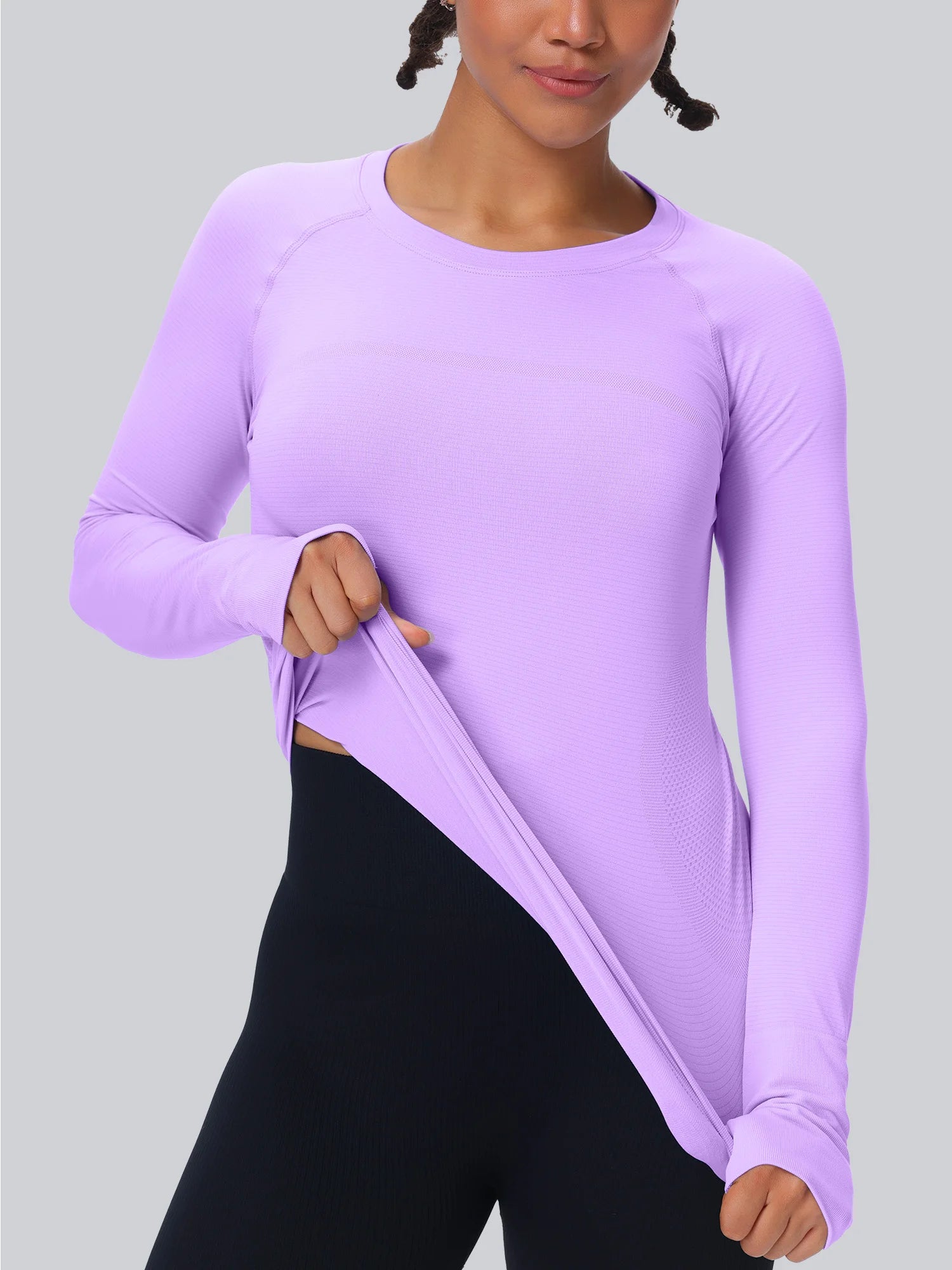 Workout Seamless Shirts for Women Long-Sleeved Yoga Running Breathable Thumb Holes Tops